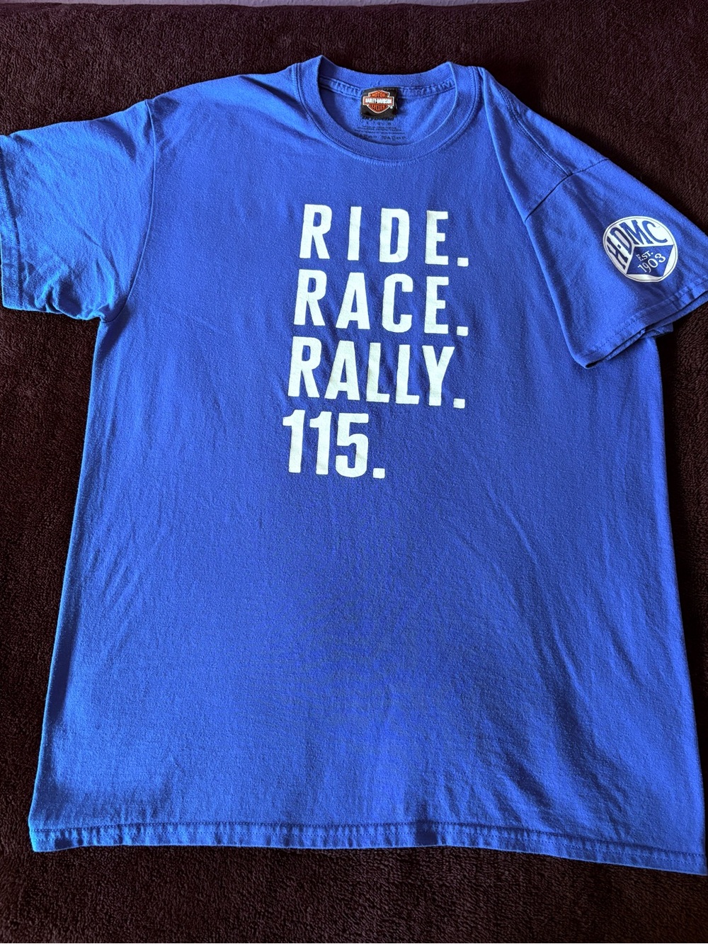 Harley Davidson Ride Race Rally 115 HDMC est. 1903 support team blue tee Large